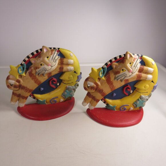 Cat over the Moon CAST IRON Bookends or Doorstop 2pc total 6" tall Primary Color - Picture 2 of 16